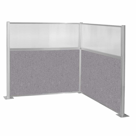 Versare Pre-Configured Hush Panel Cubicle (L Shape) 6' x 6' L-Build W/ Window Cloud Gray Fabric 1861008